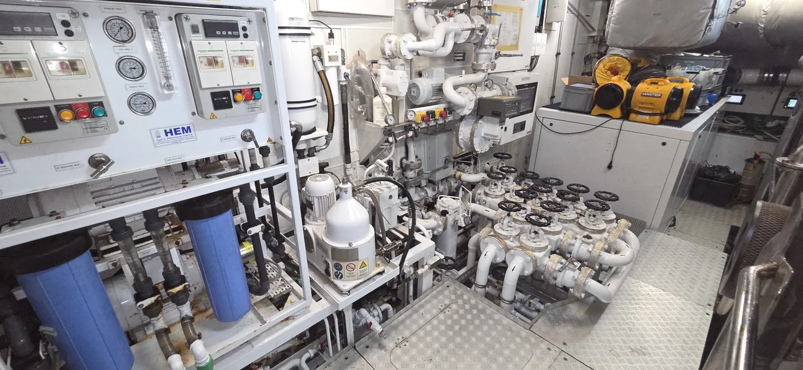 Engine room piping, controls, and onboard systems